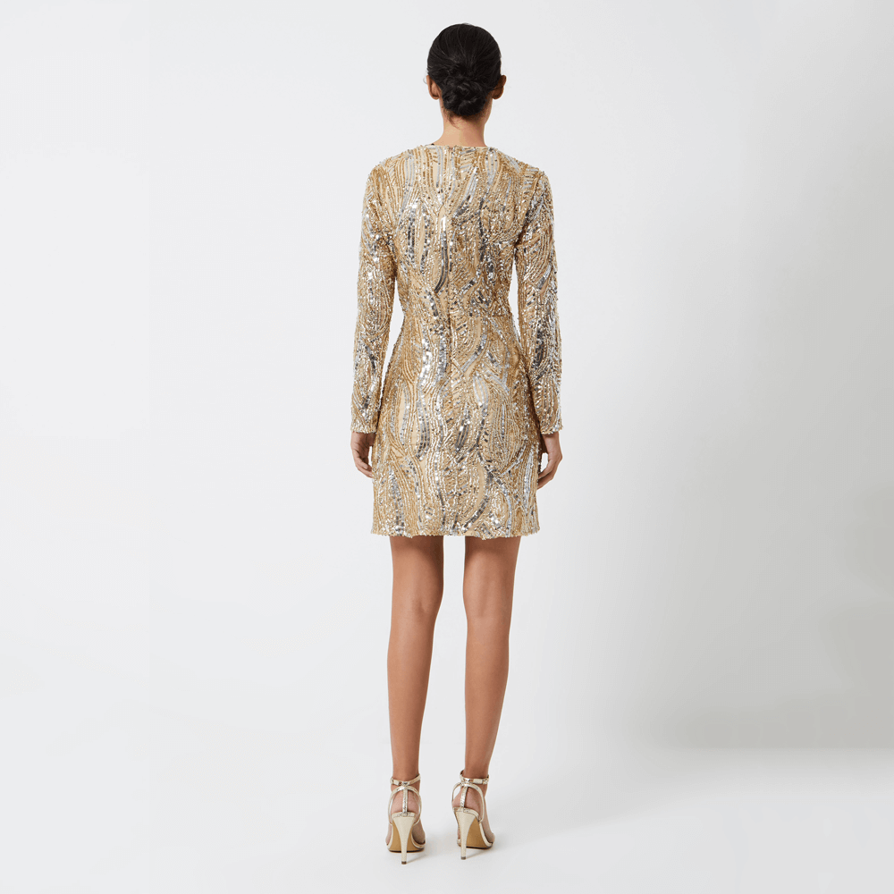 Embellished long sale sleeve midi dress